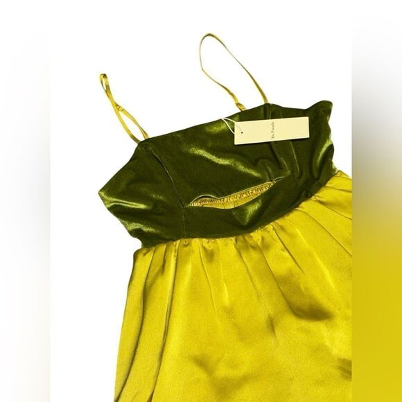 NWT DU PARADIS X ANTHROPOLOGIE yellow & green Mixed Media Mini Dress size small - Picture 4 of 9